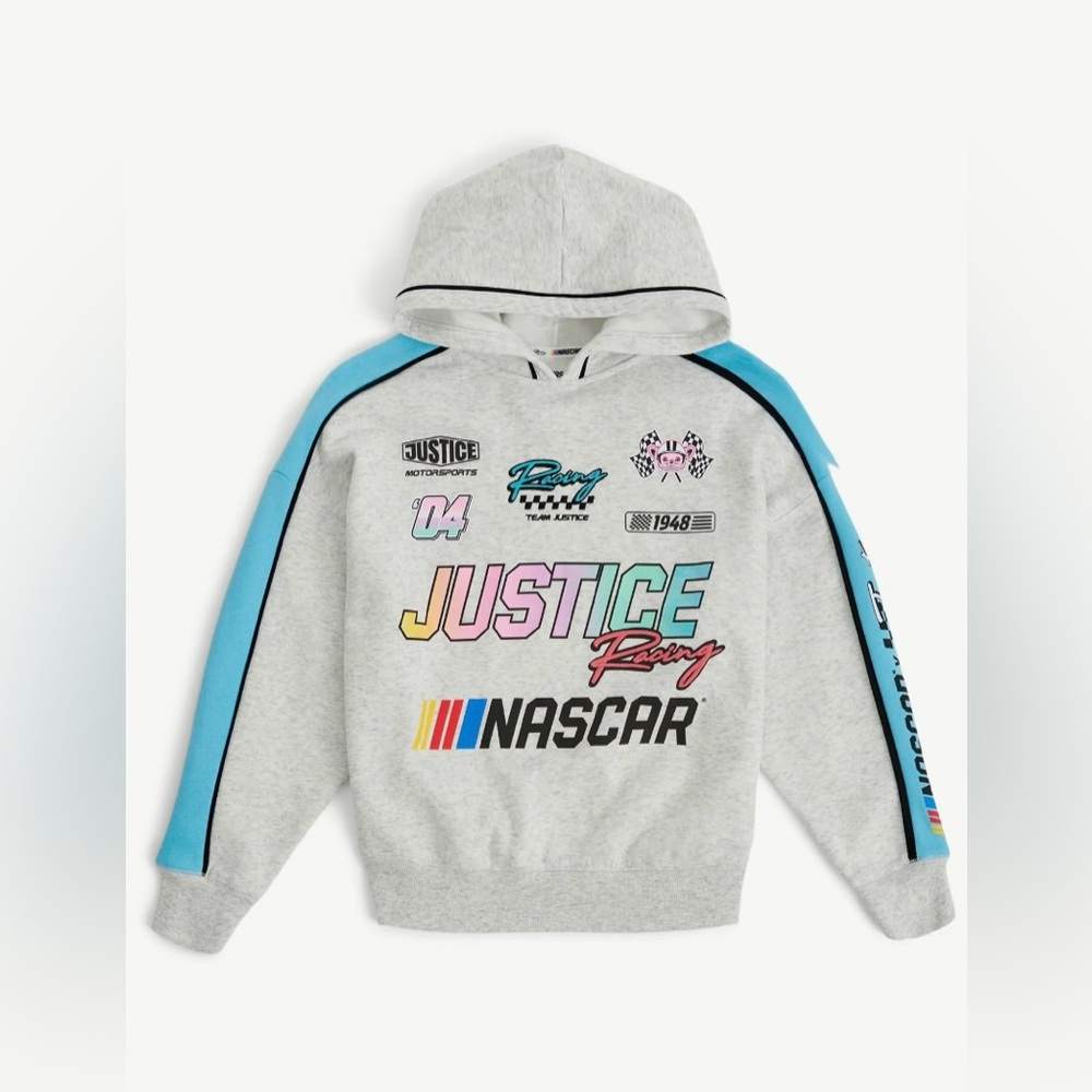NWT Justice x NASCAR Racing Hoodie Girls Size S 7/8 Colorblock Fleece Pullover